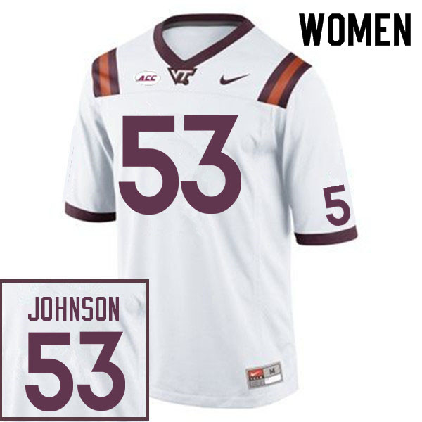 Women #53 Will Johnson Virginia Tech Hokies College Football Jerseys Sale-White